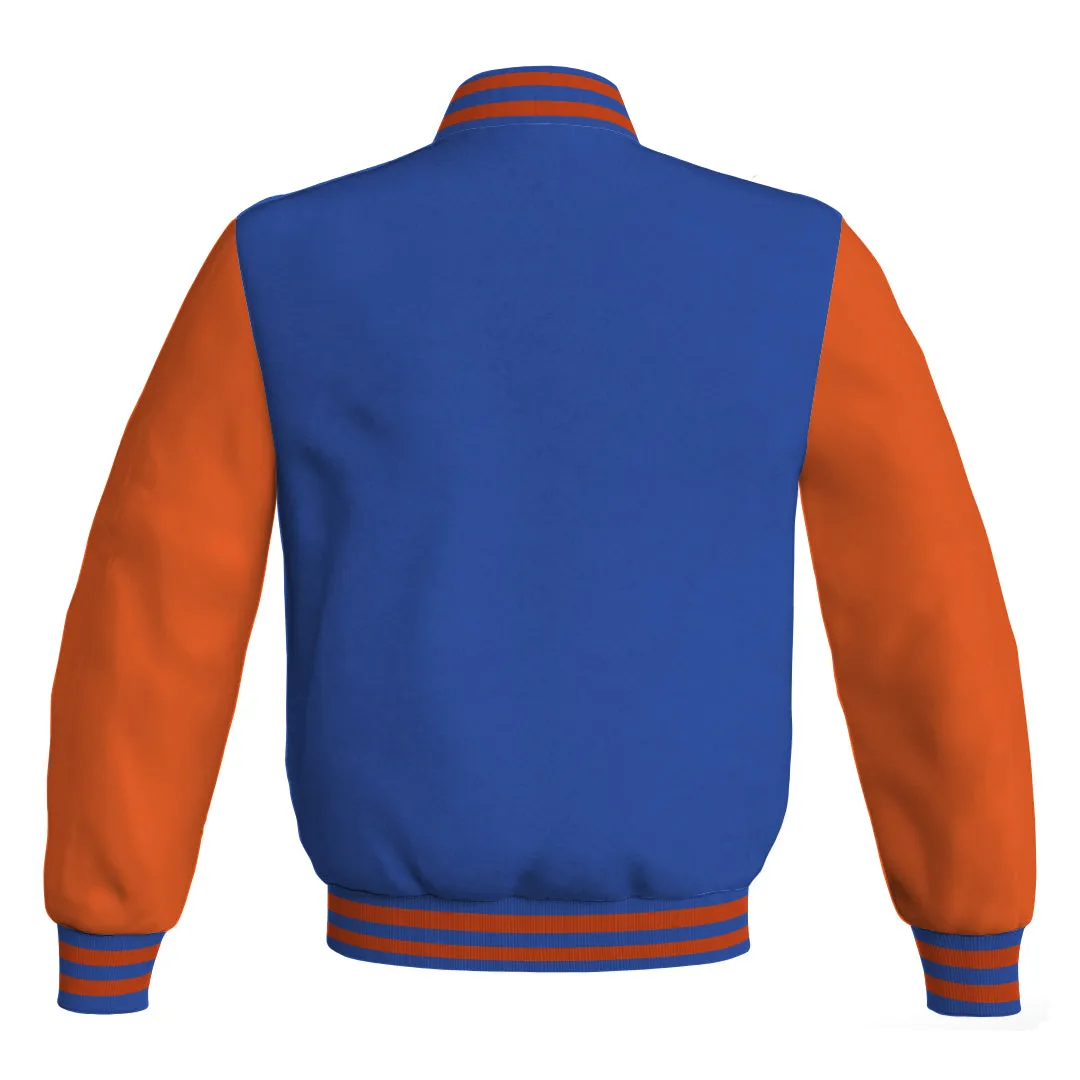 Letterman Jacket Blue Body and Orange Leather Sleeves Bomber Jacket