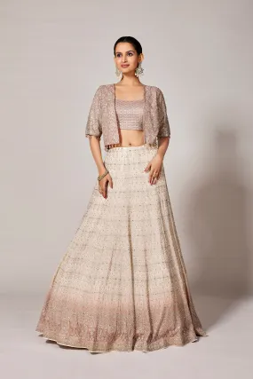 Light Mauve Embellished Vama Georgette Silk Jacket-Skirt Set