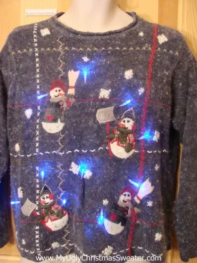 Light Up Christmas Sweater Pullover with Snowmen