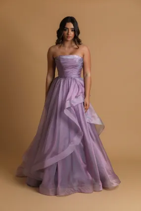 Lilac Organza ruffled dress with lace up back