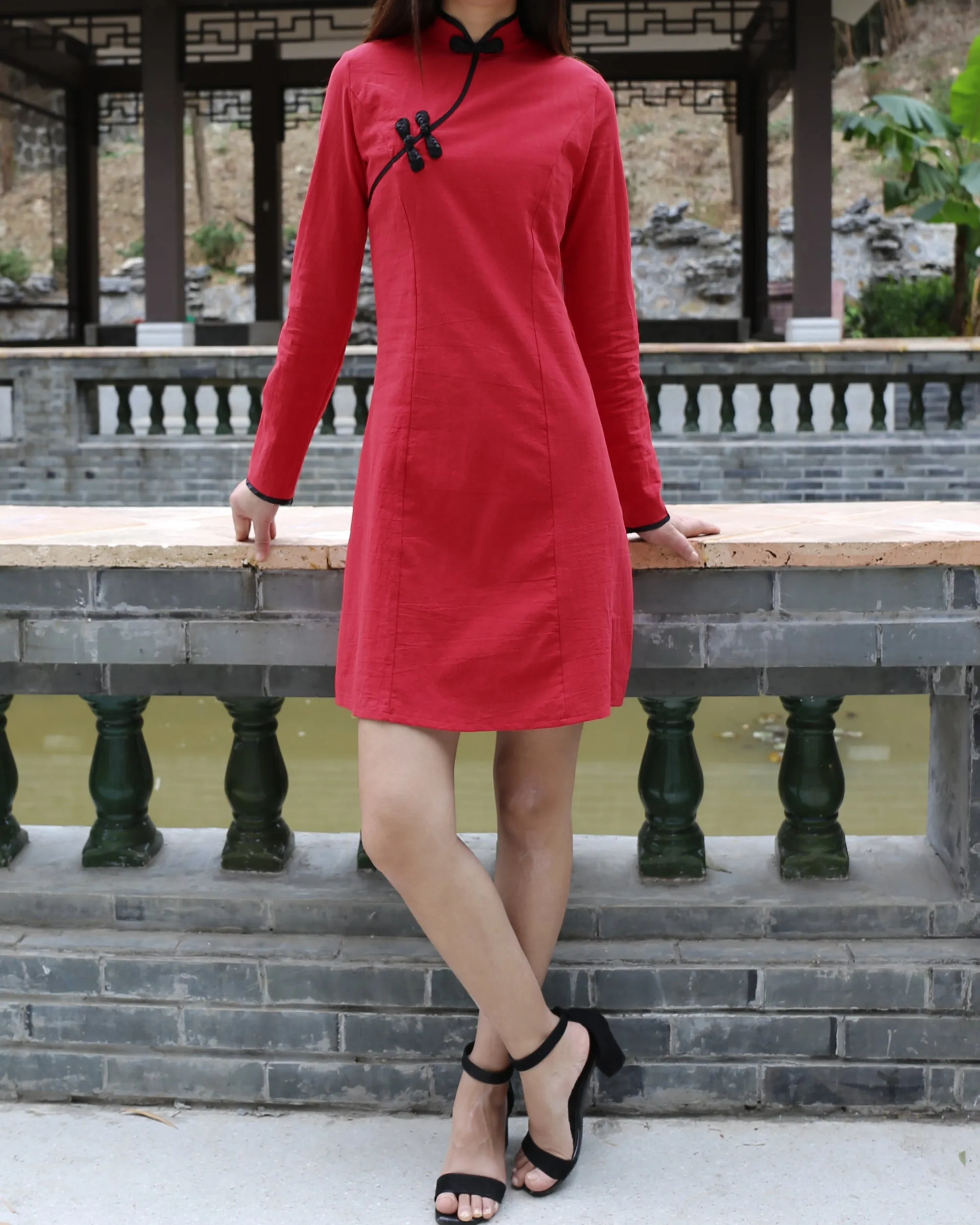 Linen dress, Long sleeve dress, Cheongsam dress, Chinese Vintage dress, Asian style lace dress, Modern Cheongsam, Qipao dress(Q1058L)