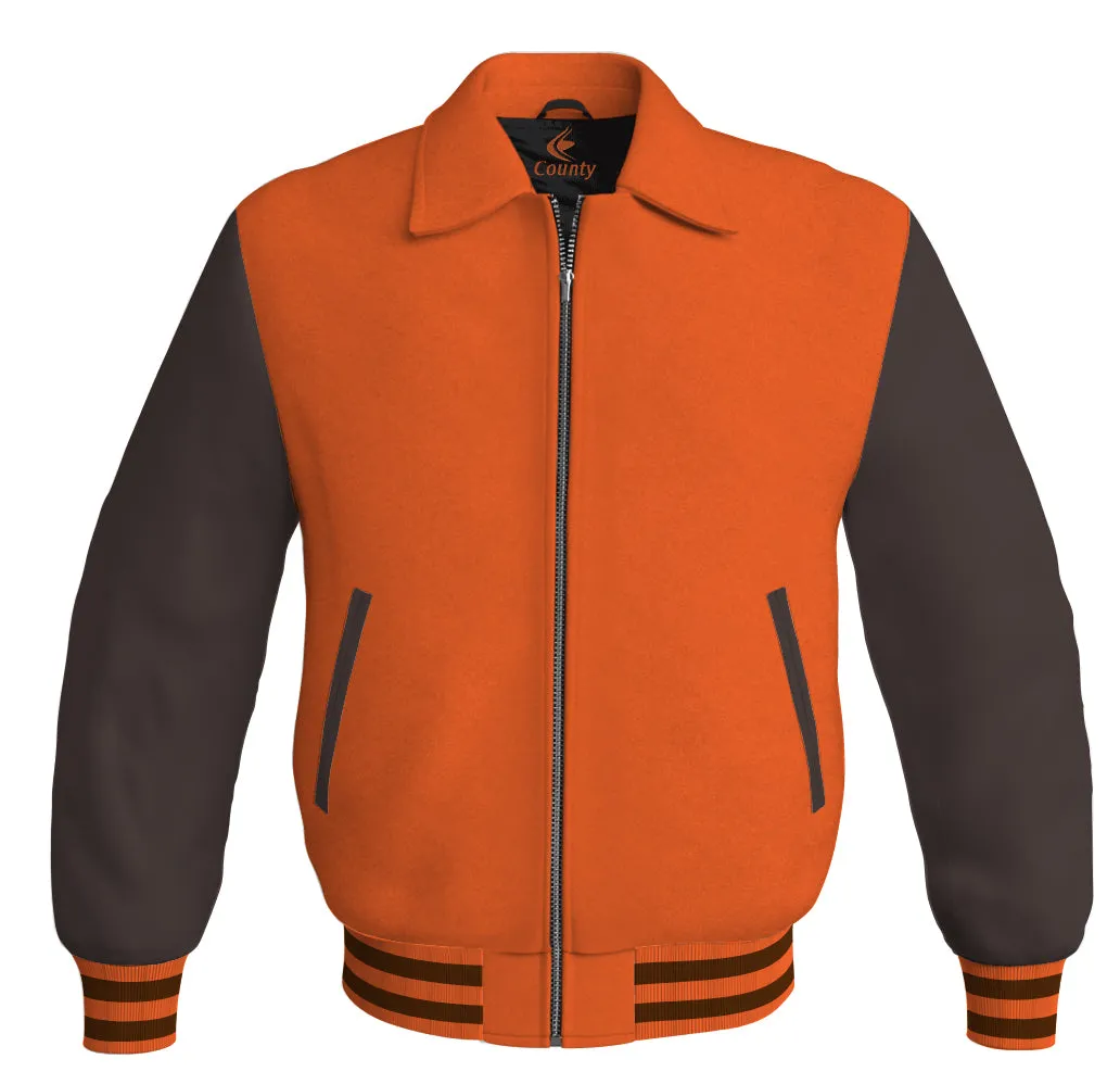 Luxury Bomber Classic Jacket Orange Body and Brown Leather Sleeves