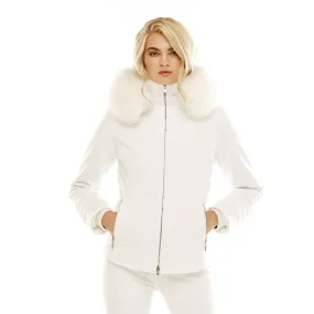 M. Miller Tori Insulated Soft Shell Jacket with White Fox Hoodtrim, White Stretch SK740