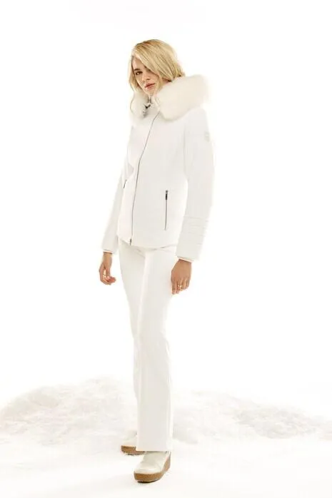 M. Miller Tori Insulated Soft Shell Jacket with White Fox Hoodtrim, White Stretch SK740