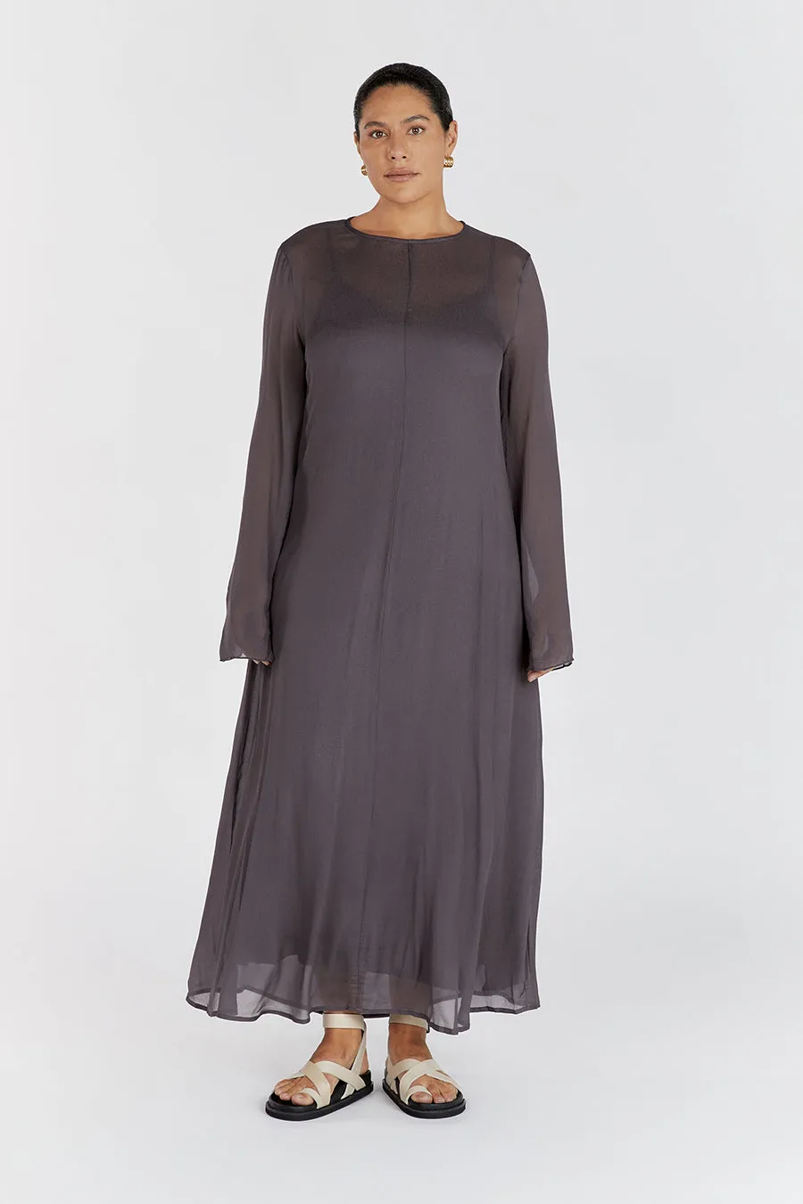 MARI EGGPLANT LONG SLEEVED DRESS