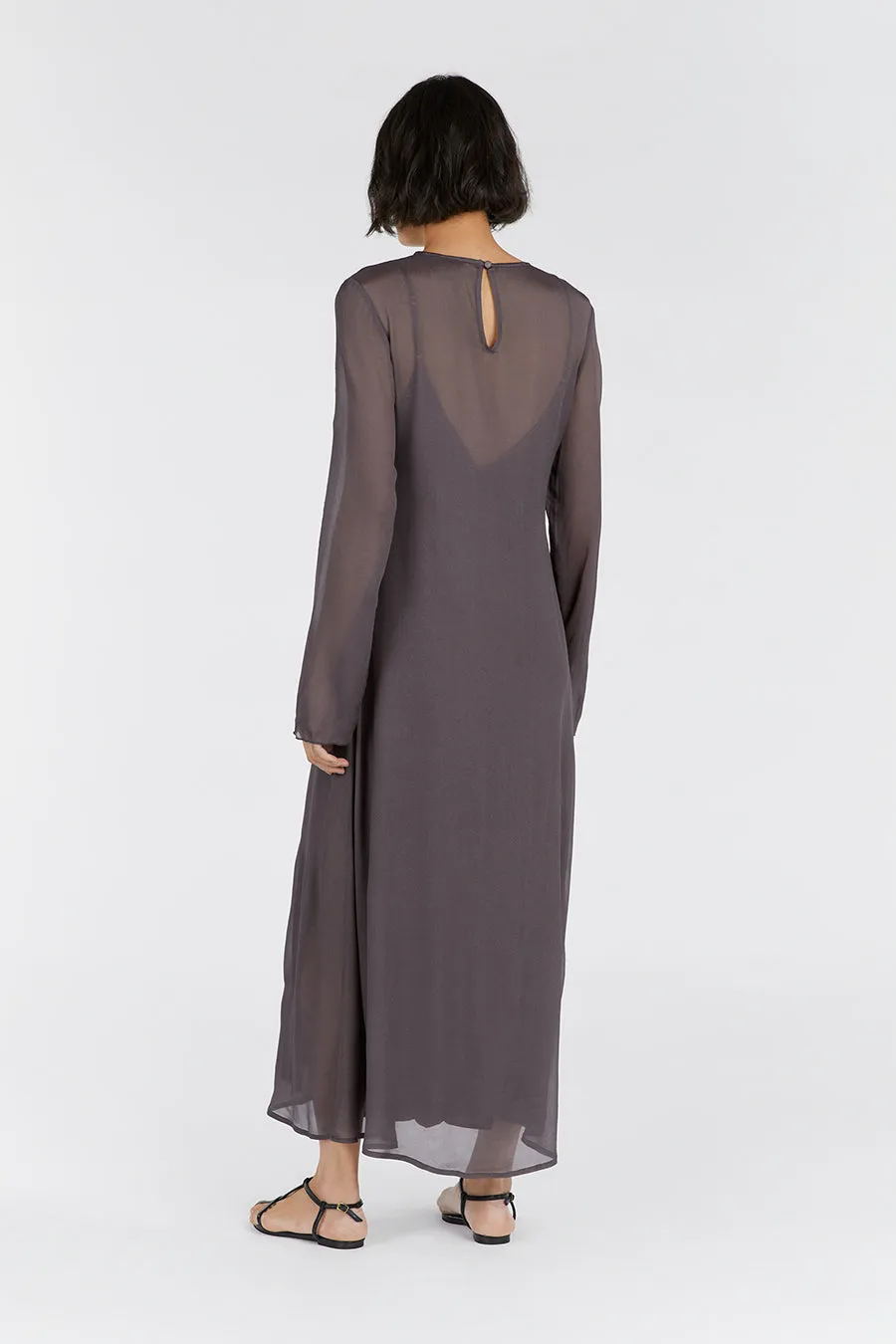 MARI EGGPLANT LONG SLEEVED DRESS