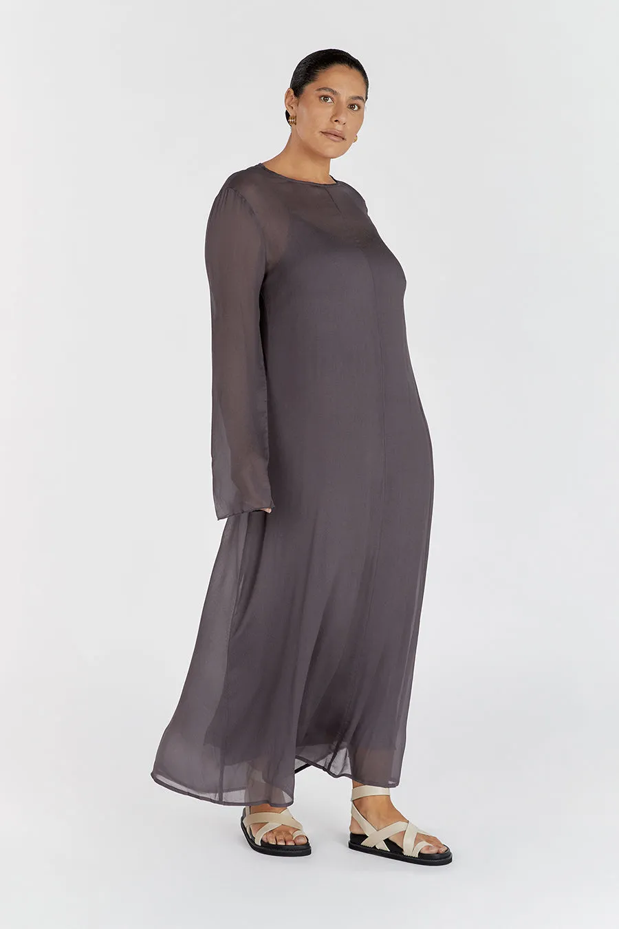 MARI EGGPLANT LONG SLEEVED DRESS