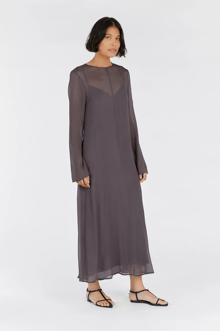 MARI EGGPLANT LONG SLEEVED DRESS