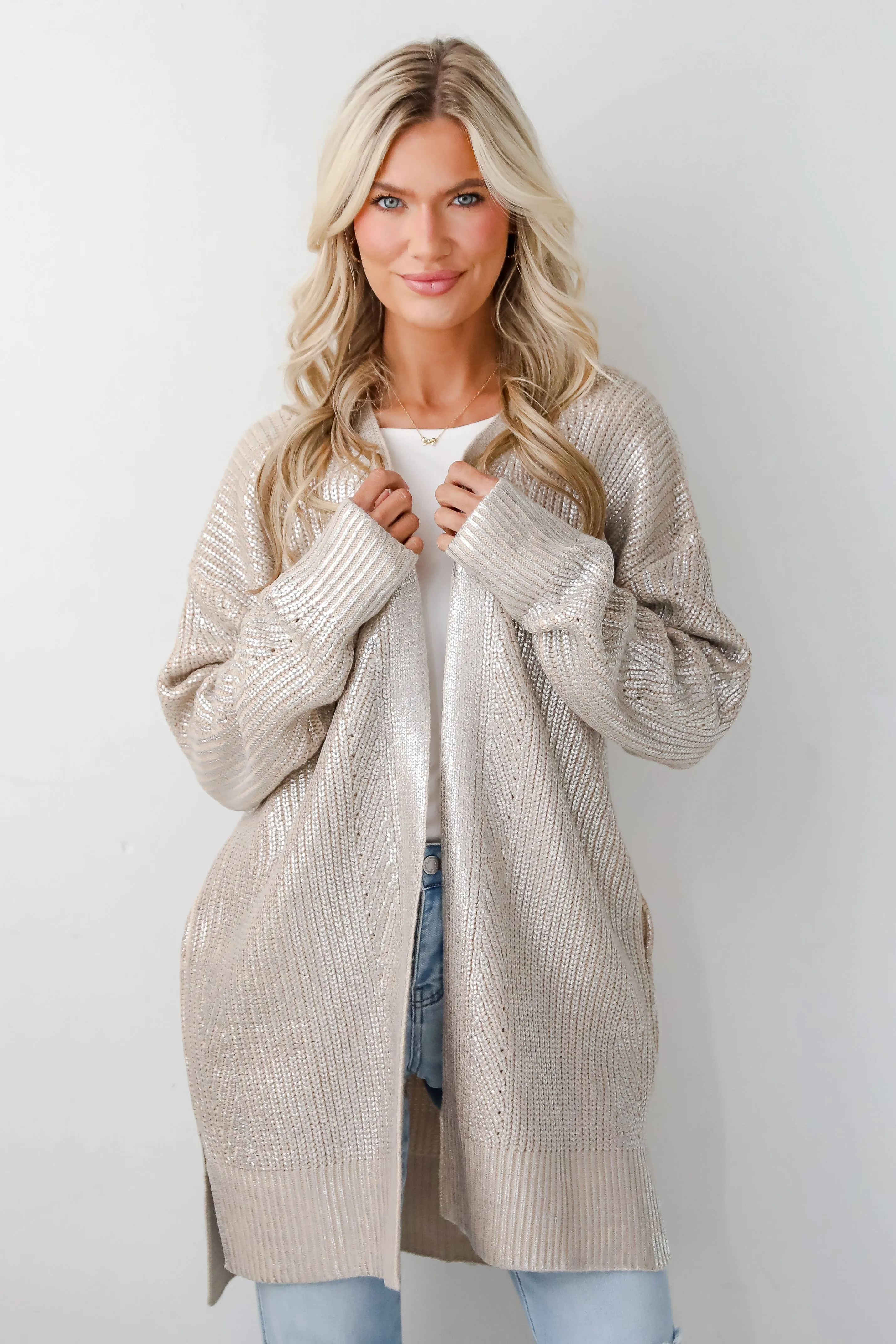 Marvelous Shine Silver Metallic Sweater Cardigan