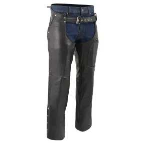 Men's XS43401 Black Thermal Lined 3 Pocket Leather Motorcycle Chaps