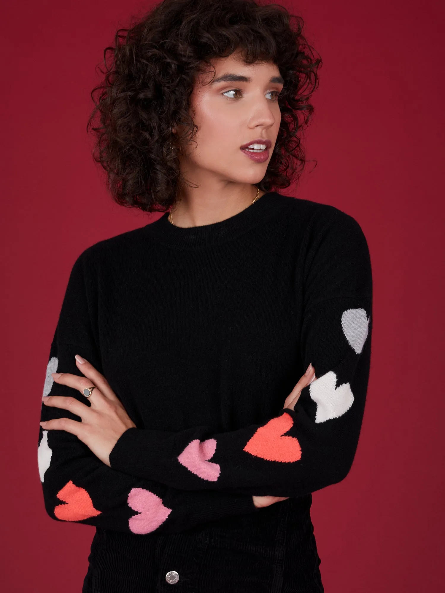 Mina Heart Black Cashmere Jumper