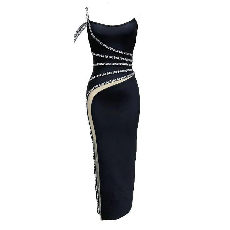 Montana Strapless Rhinestone Strap Maxi Dress