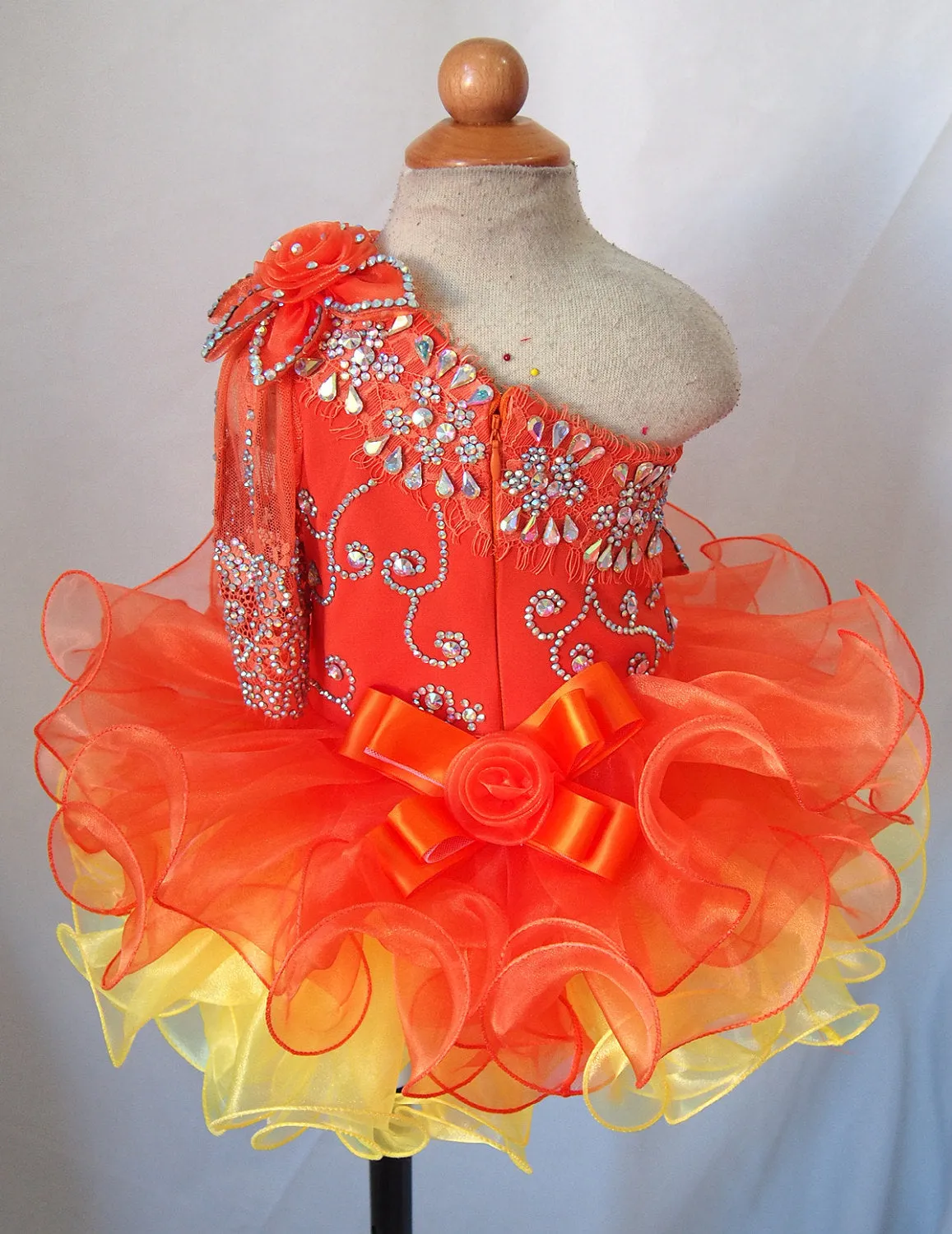 One Shoulder Beaded Bodice Little Miss/Baby Girl/Baby Miss Pageant Dress