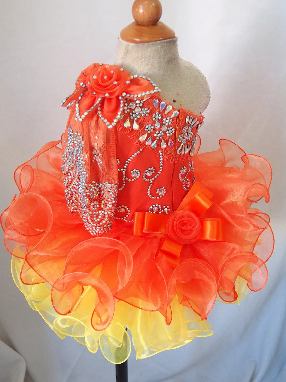 One Shoulder Beaded Bodice Little Miss/Baby Girl/Baby Miss Pageant Dress