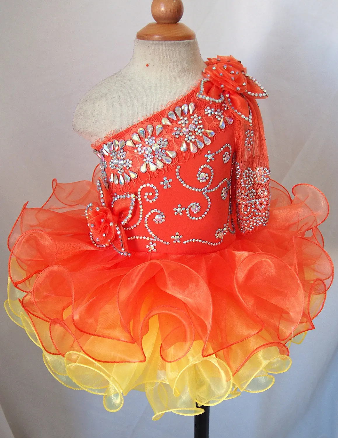 One Shoulder Beaded Bodice Little Miss/Baby Girl/Baby Miss Pageant Dress