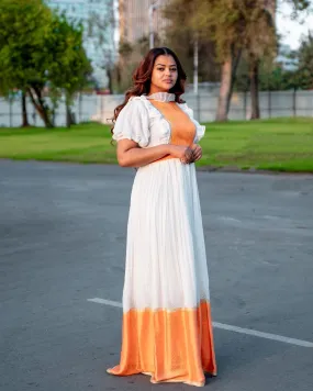 Orange Simple Habesha Dress Modern Habesha Kemis Design Ethiopian Dress Style