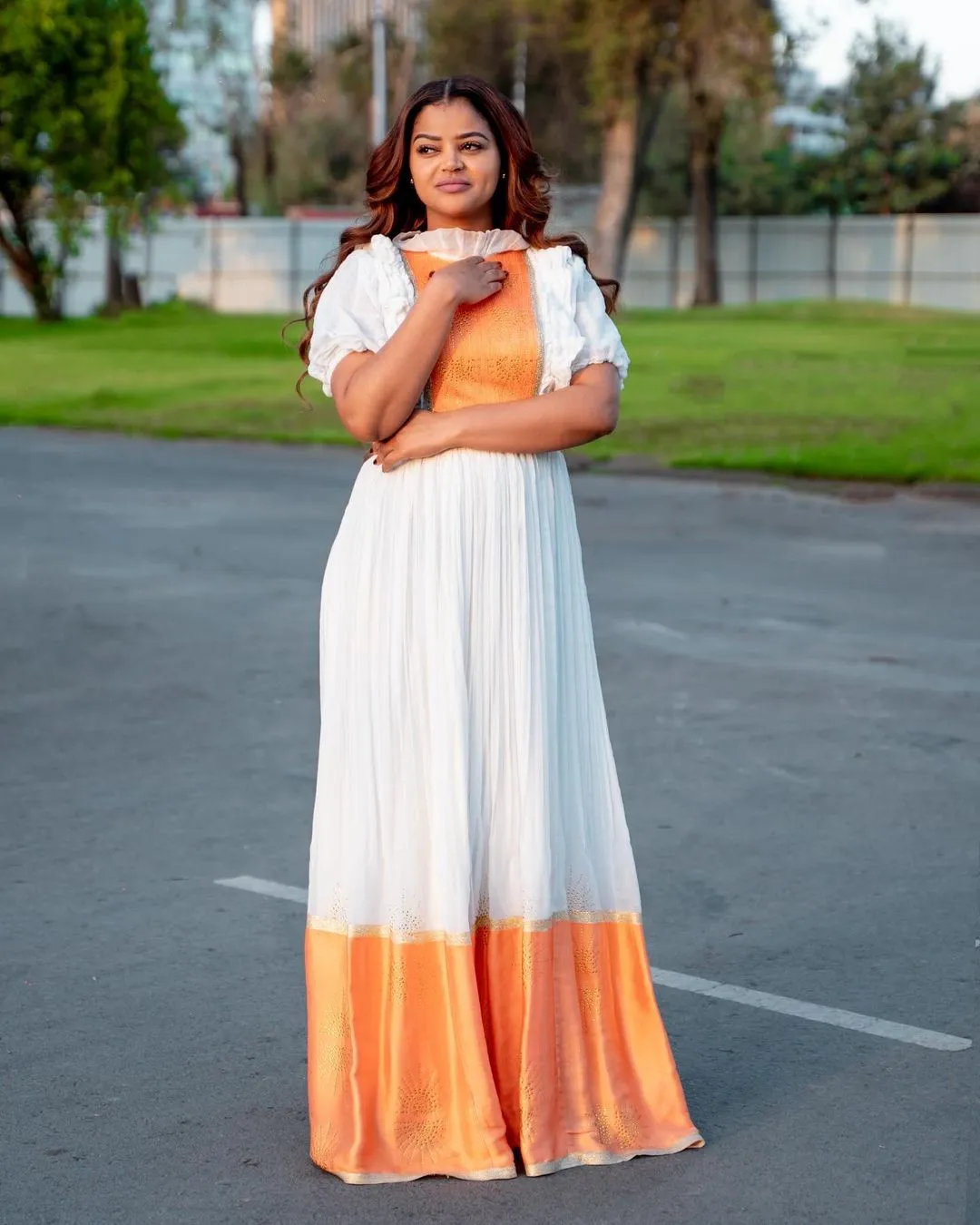 Orange Simple Habesha Dress Modern Habesha Kemis Design Ethiopian Dress Style