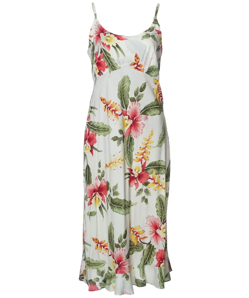 Orchid Pua Spaghetti Straps Hawaiian Midi Slip Dress