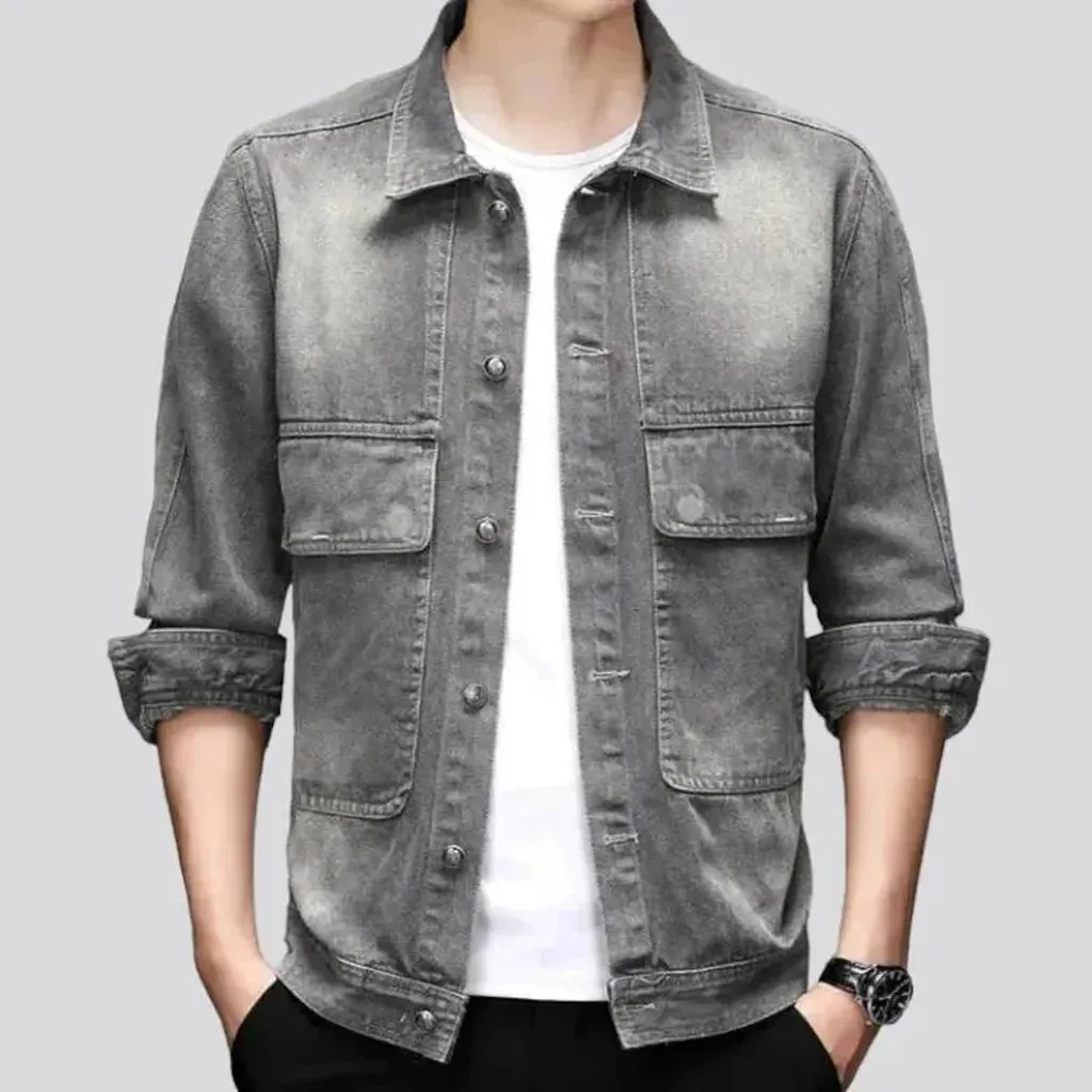 Oversized sanded men's denim jacket