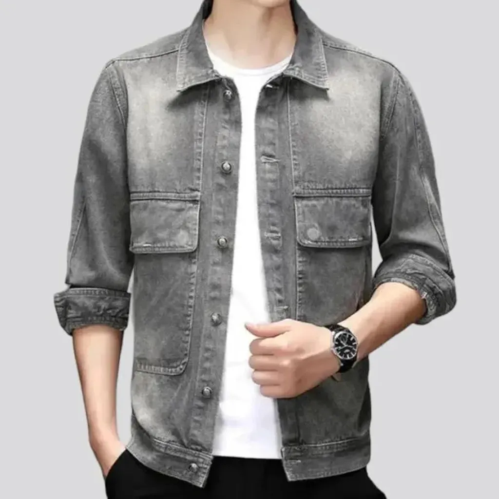 Oversized sanded men's denim jacket