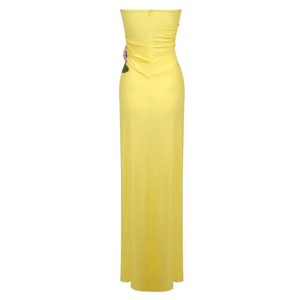 Patsy Ruched Fower Bandeau Maxi Dress