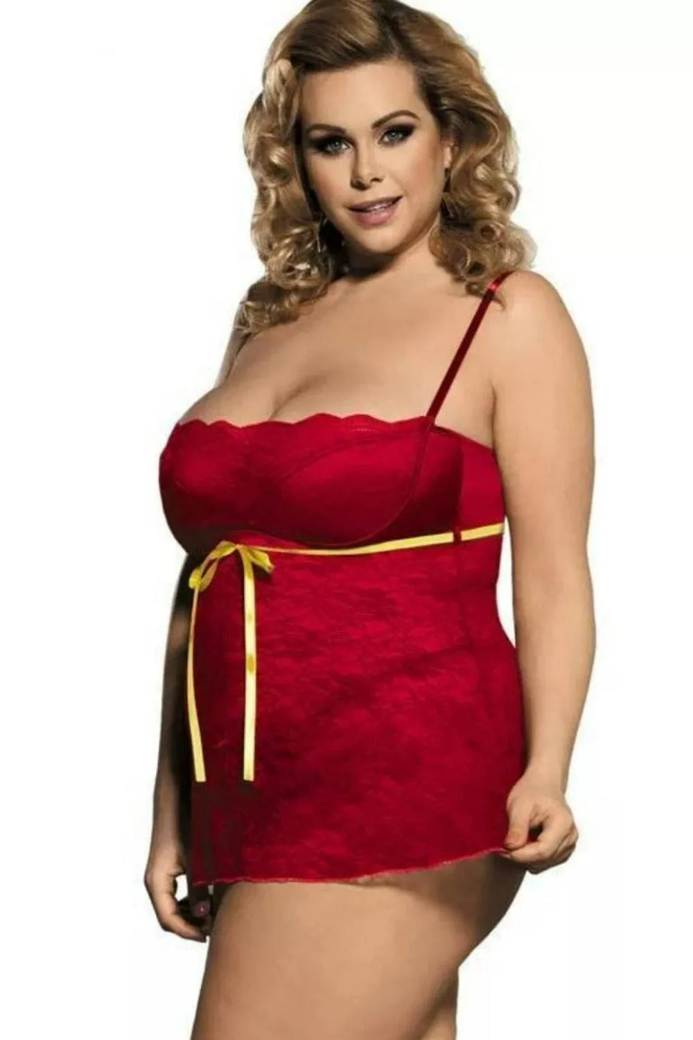 Plus Size Babydoll Sleepwear Lingerie - Red