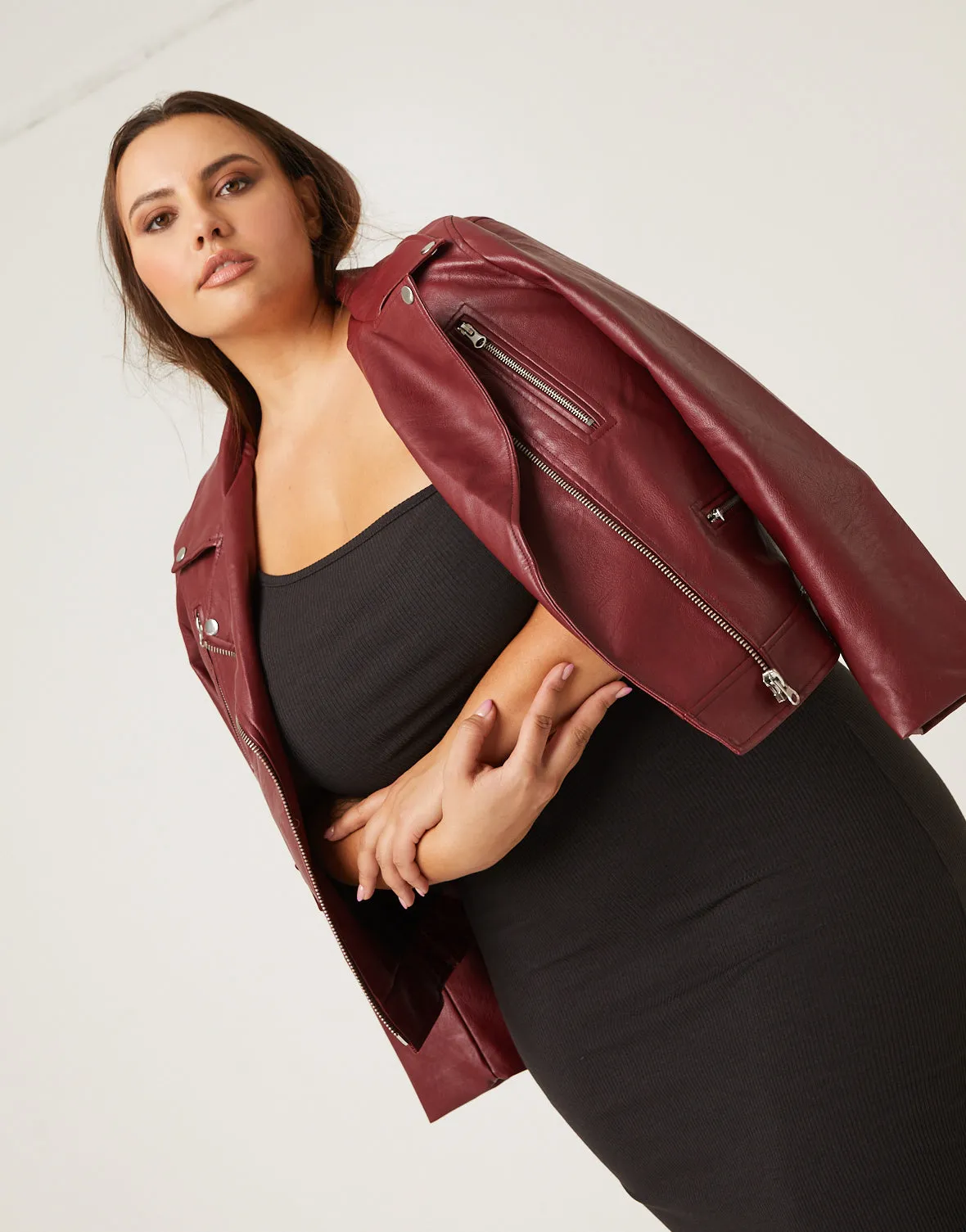 Plus Size Leather Biker Jacket