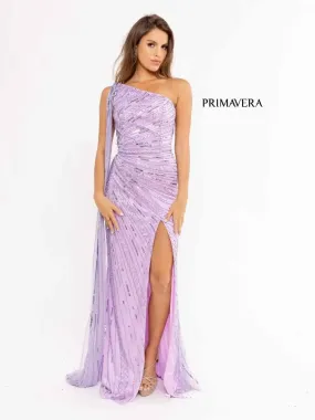 Primavera Couture 3956 Size 12 Lilac Long Fitted Beaded One Shoulder Cape Prom Dress Slit Pageant Gown