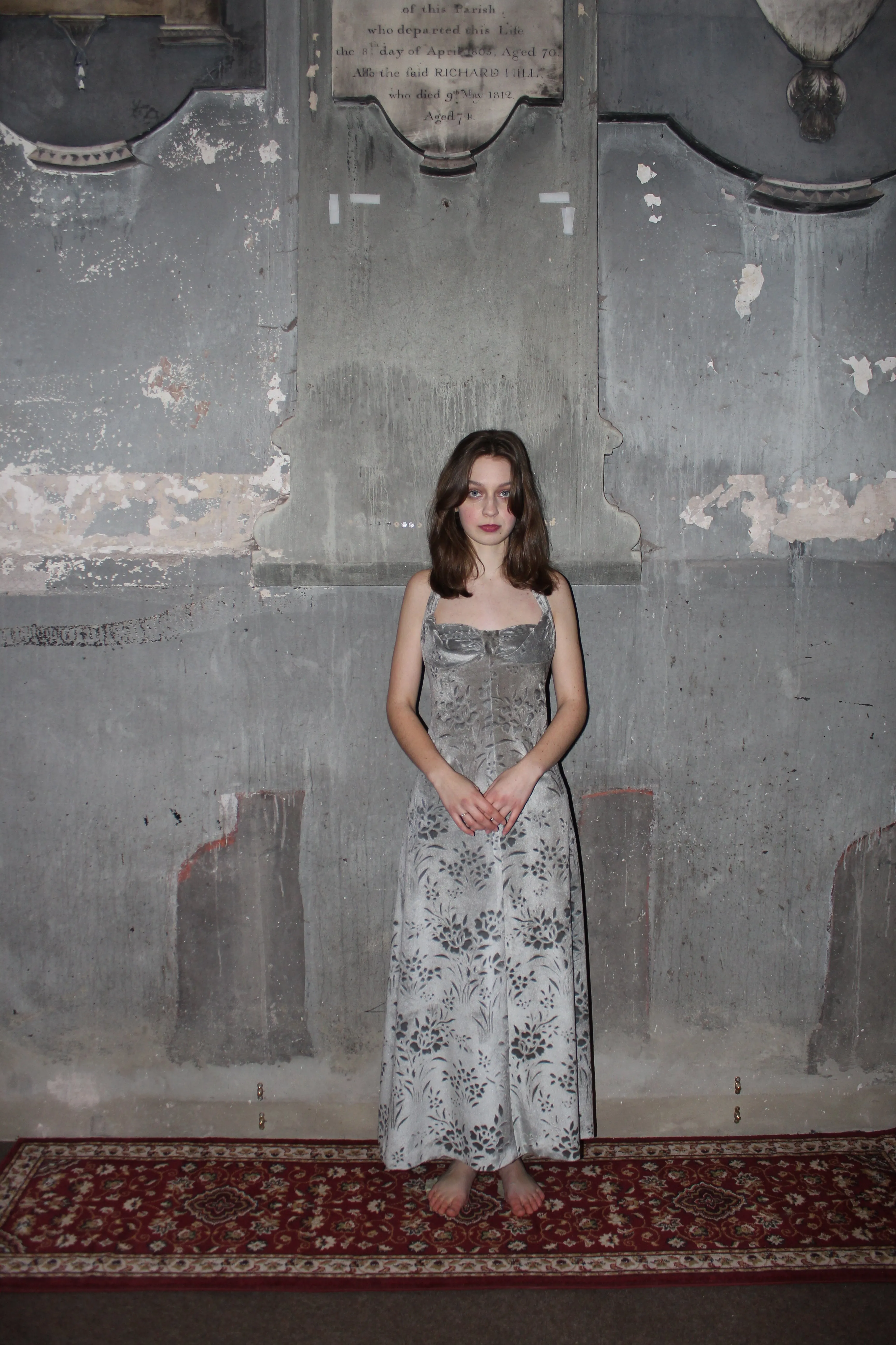 RENT Grey Handmade Upcycled Upholstered Maxi Dress