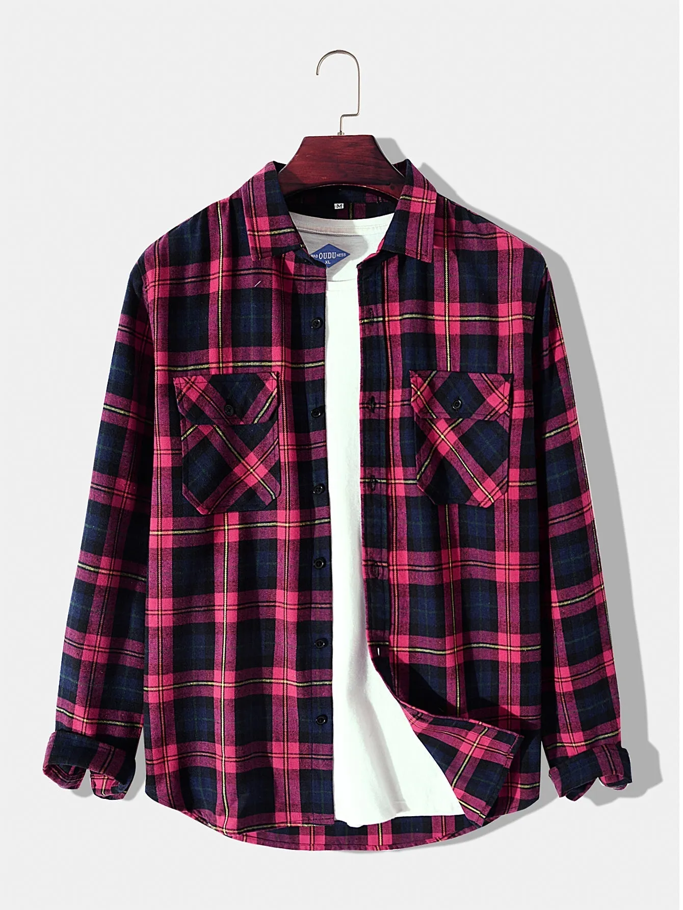 Retro Long Sleeve Plaid Shirt Men's Loose Chest Pocket Shirt