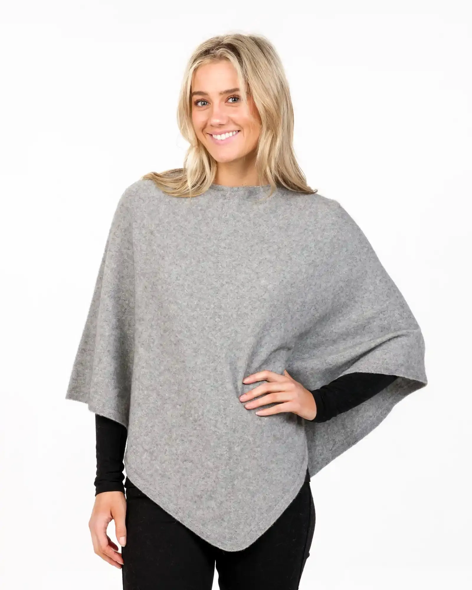 Silver Grey Women's Poncho Cape in Possum Merino Wool - NB698