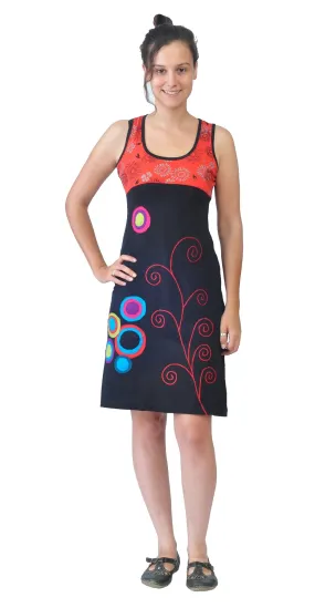 Spiral Embroidery & Circle Patch Sleeveless Dress. (No Refund/ No Exchange)