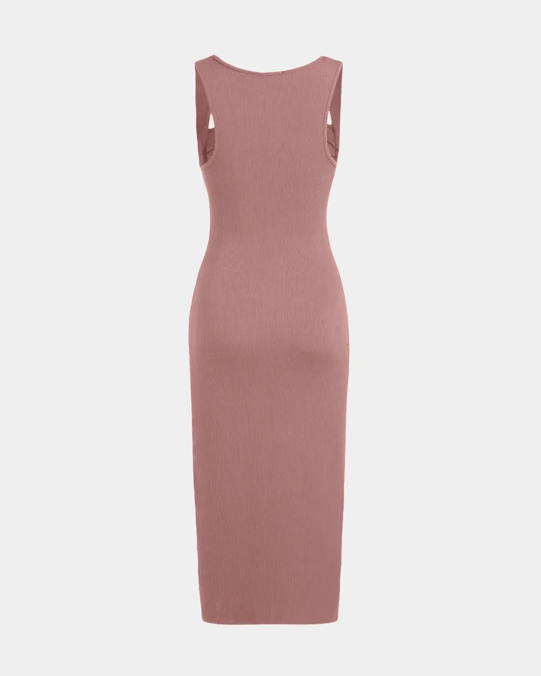 Square Neck Ruched Sleeveless Midi Dress In Dusty Pink