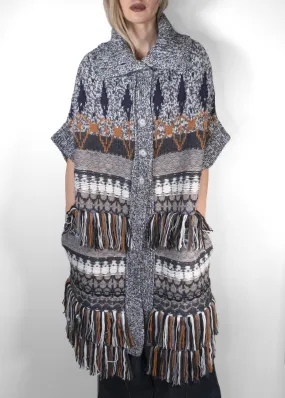 Stella McCartney Fairisle Fringed Knitted Long Cape