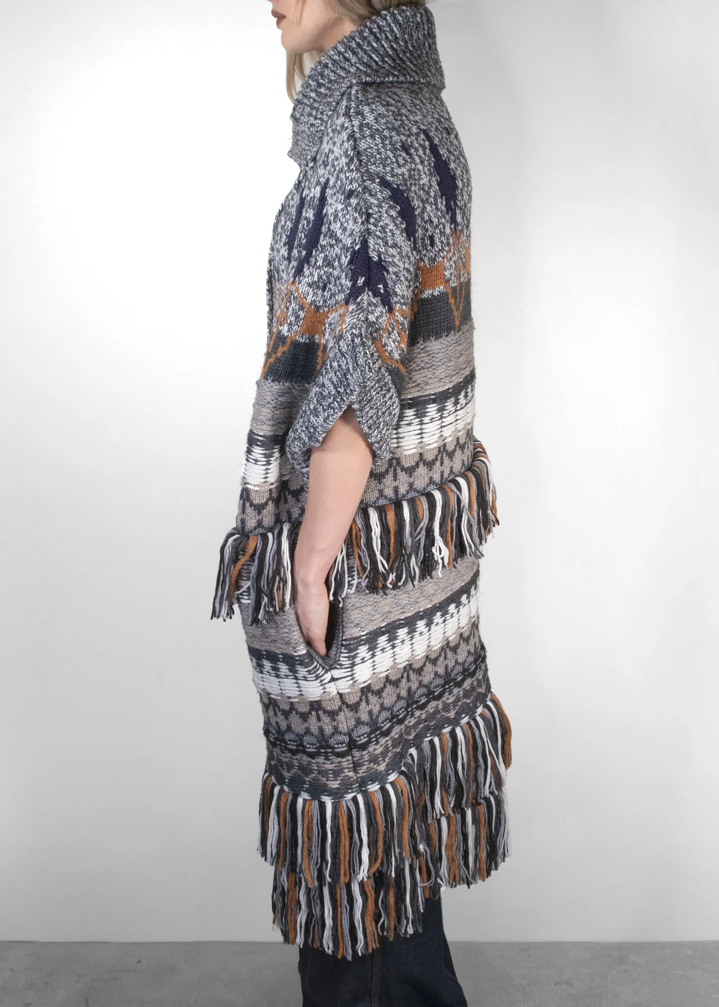 Stella McCartney Fairisle Fringed Knitted Long Cape