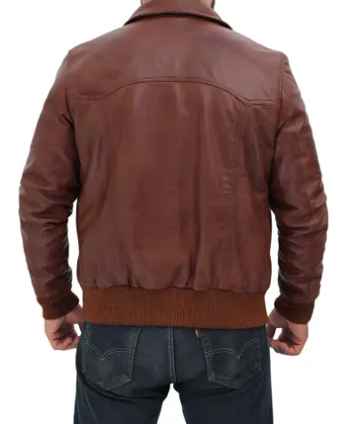 Steven Brown Leather Bomber Jacket Mens