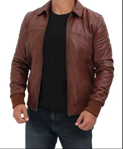 Steven Brown Leather Bomber Jacket Mens