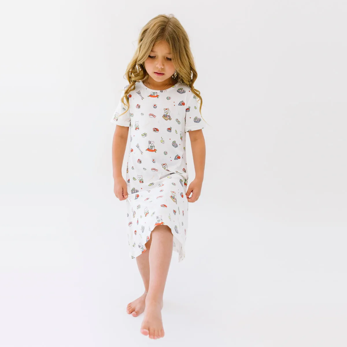 Sushi Cat Bamboo Girls' Short Sleeve Dress