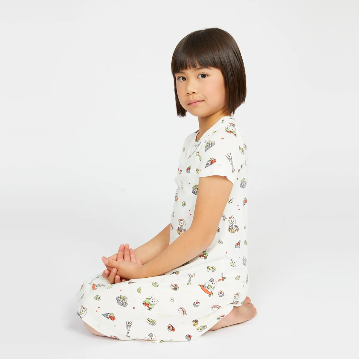 Sushi Cat Bamboo Girls' Short Sleeve Dress