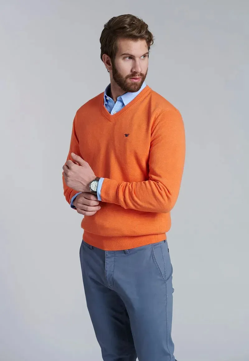 Sweater Hombre V Neck Melange F Orange