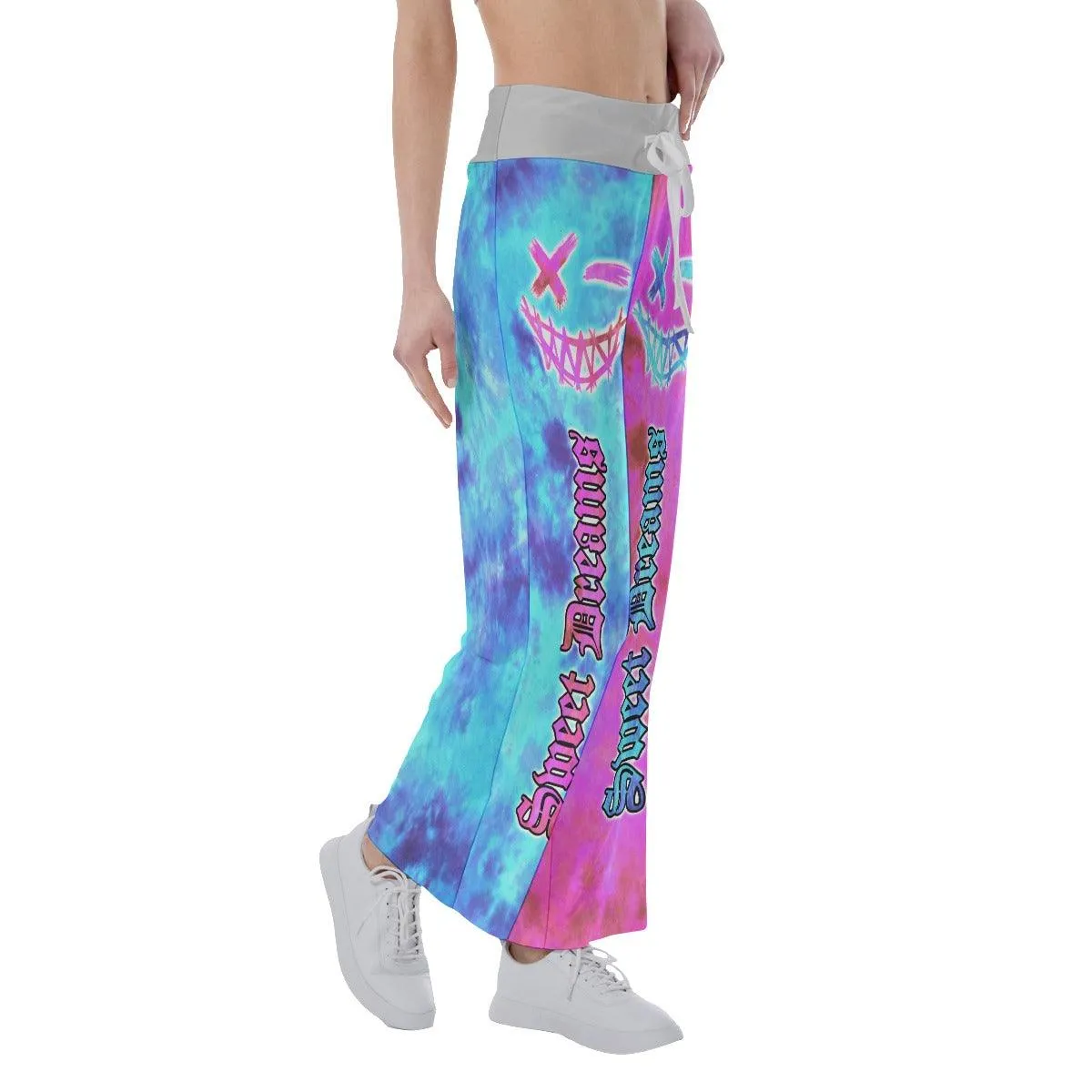 Sweet Dream Tiedye Half Cyan Pink High-waisted Wide Leg Pants