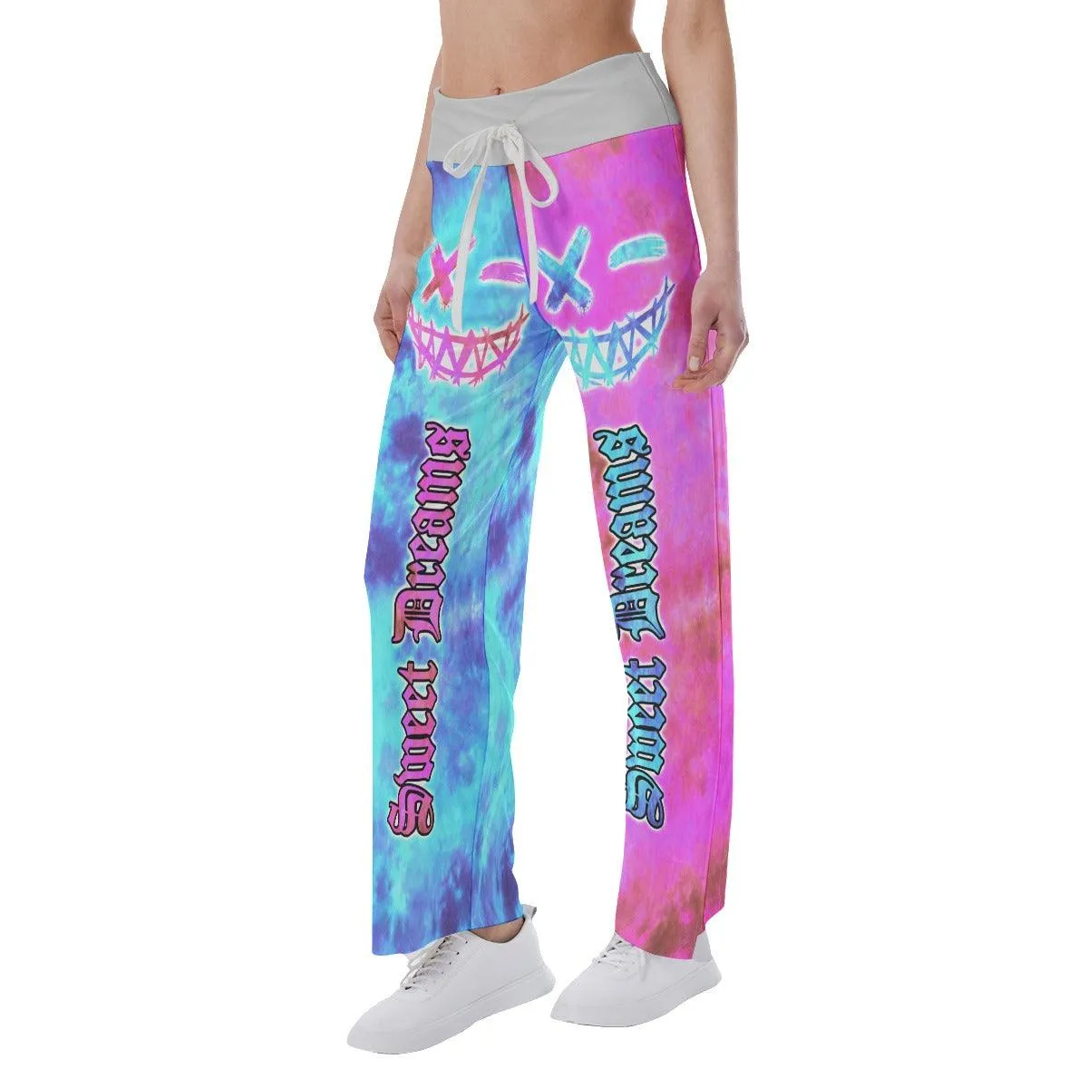 Sweet Dream Tiedye Half Cyan Pink High-waisted Wide Leg Pants