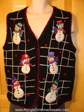 Tacky Cheap Ugly Christmas Sweater Vest with Snowmen (f574)