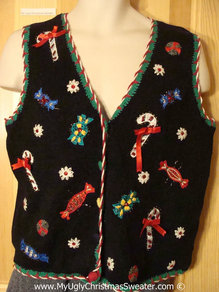 Tacky Christmas Sweater Vest with Candy Theme (f1329)