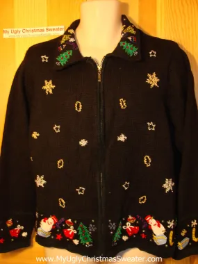 Tacky Ugly Christmas Sweater with Festive Trees, Snowmen, and Gifts (f171)