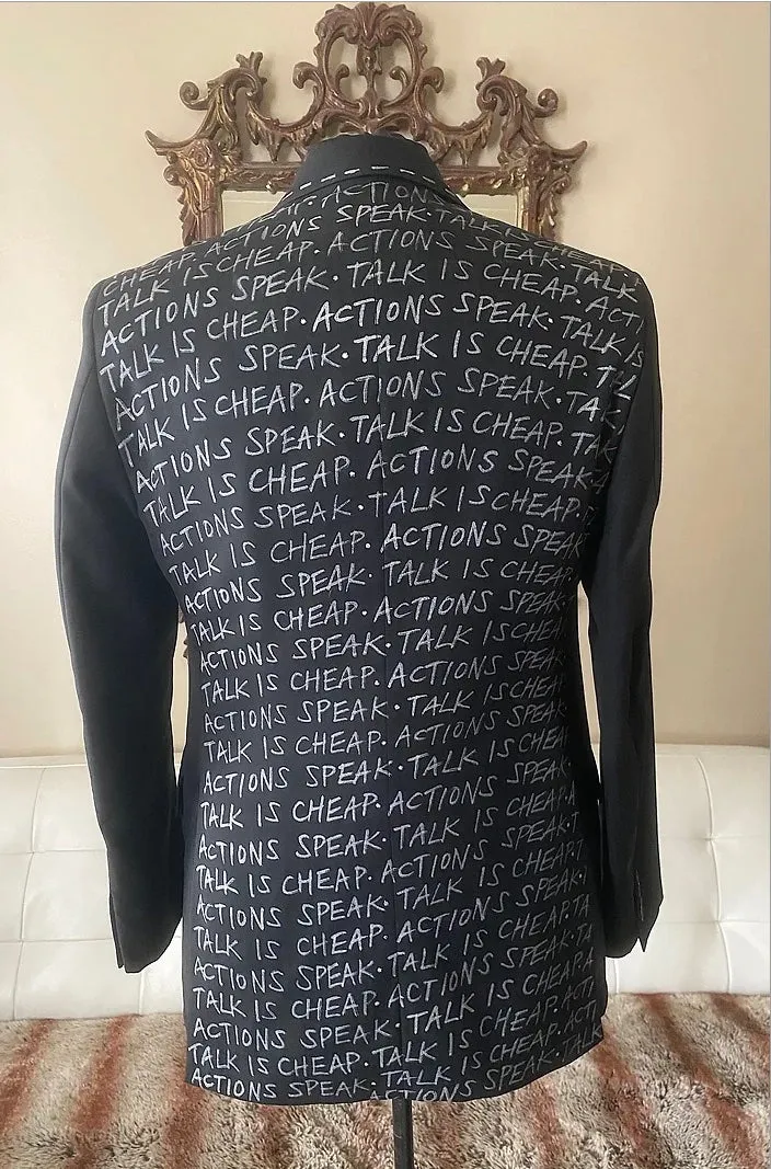 TALK IS CHEAP. ACTIONS SPEAK Size 38-39 Mens Suit Jacket