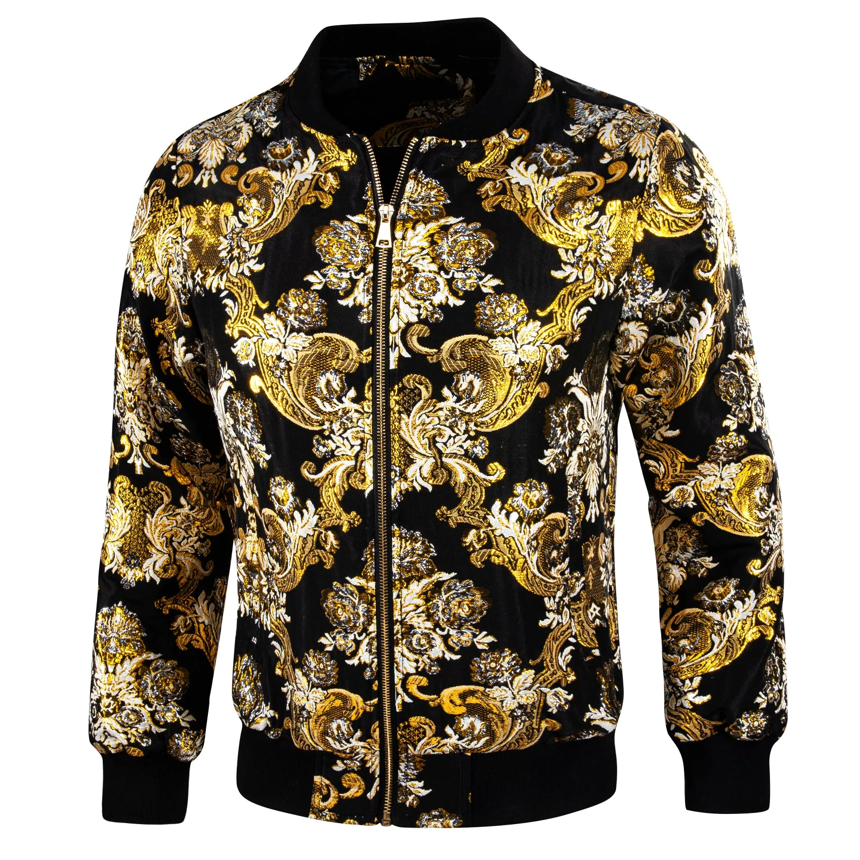 Ties2you Thin Jacket for Men Black Golden Floral Zipper Jacket Fashion