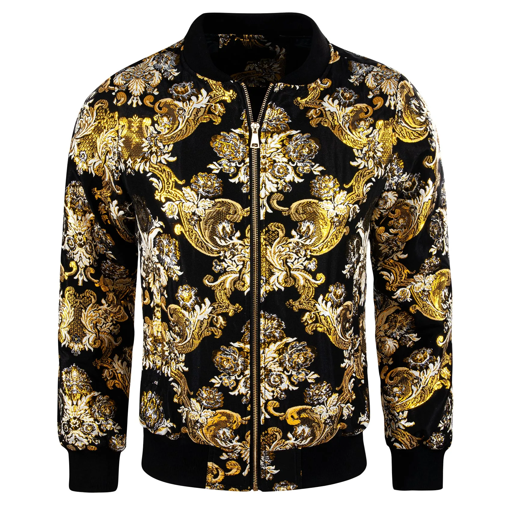 Ties2you Thin Jacket for Men Black Golden Floral Zipper Jacket Fashion