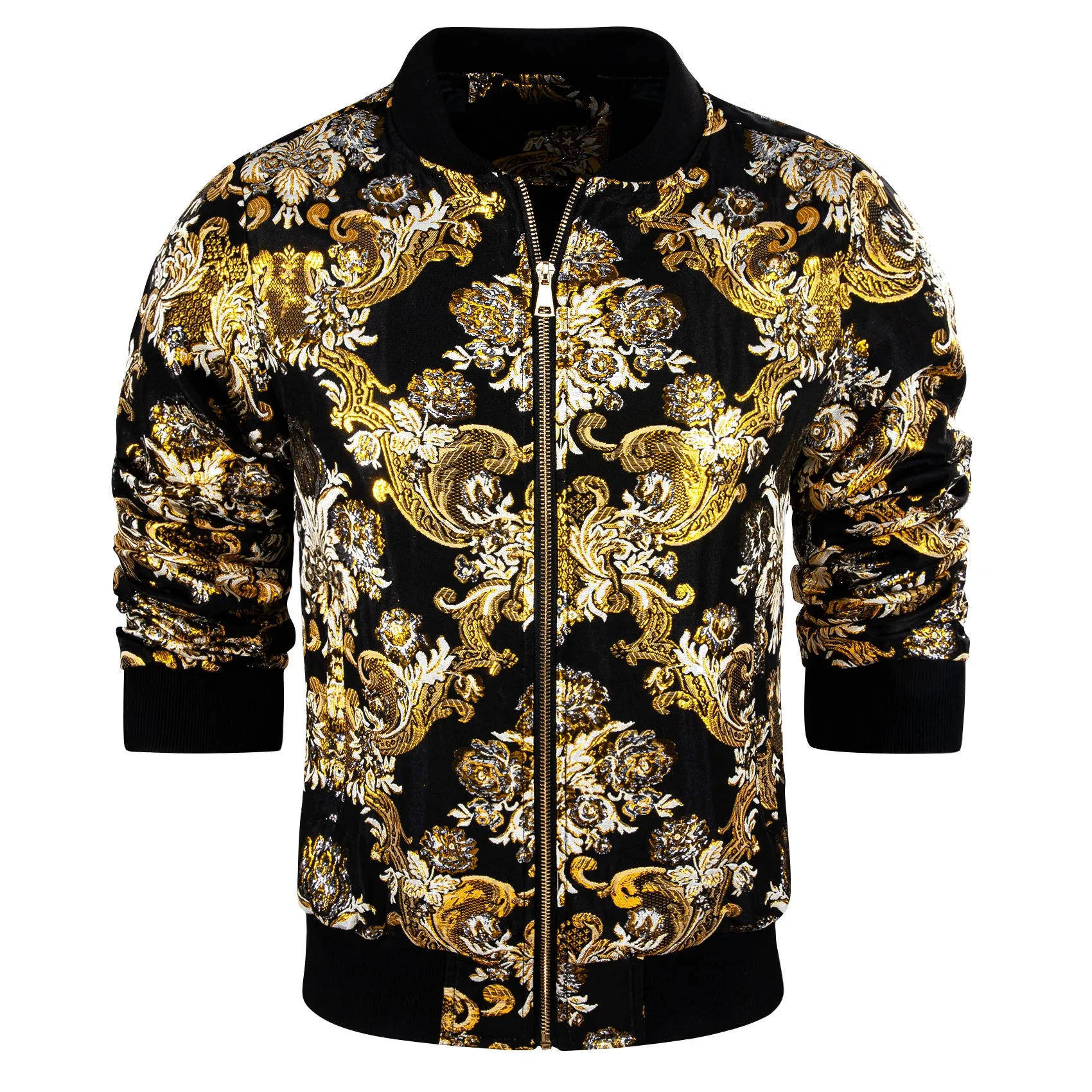 Ties2you Thin Jacket for Men Black Golden Floral Zipper Jacket Fashion