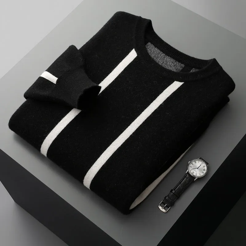 Trend4us Men's Striped Crewneck Knitted Sweater